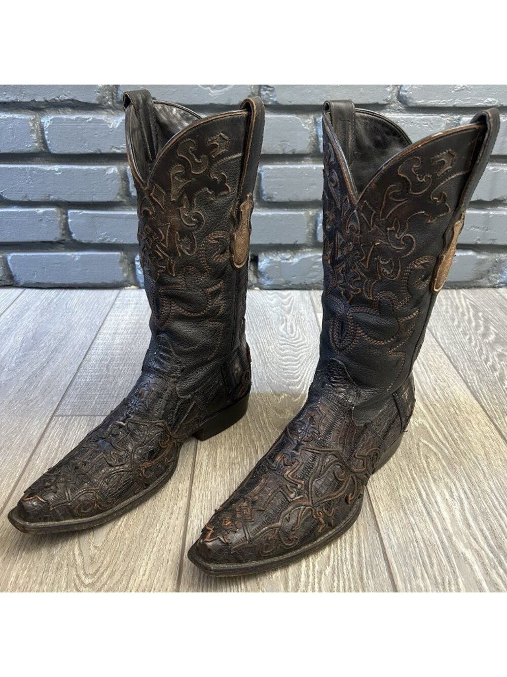 Cuadra Brown Caiman Inlay Western Cowboy Boots Mens 8.5